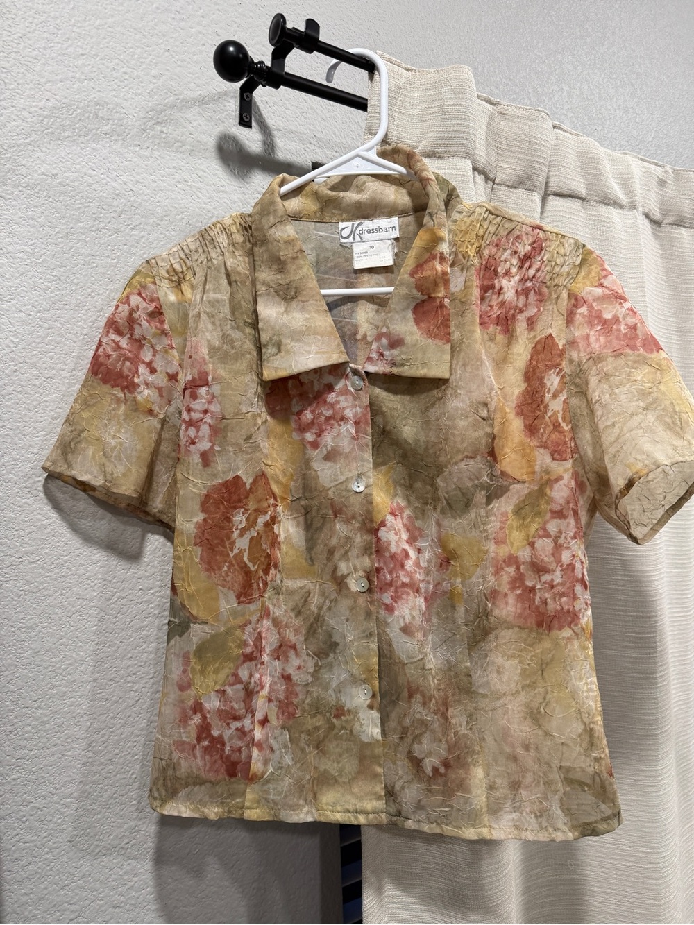 dressbarn Floral Short-Sleeve Button-Down Blouse - Cream, Pink, Yellow